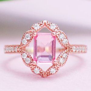 Pink Gemstone Rose Gold ring, 925 Sterling Silver, 18k Rose Gold finish